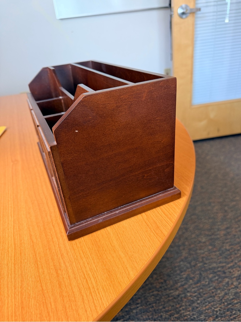 Pottery Barn Brown Wood Desk Organizer with Three Photo Slots - Picture 3 of 10